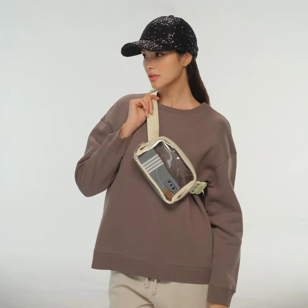 C.C Clear Fanny Pack For Women Unisex - TPU Daily Waist Crossbody Belt bag With Adjustable Strap (Beige)