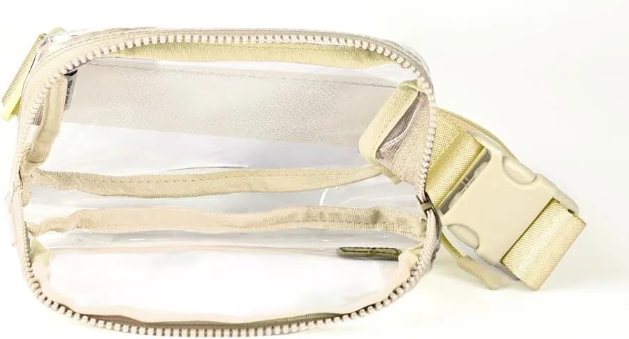 C.C Clear Fanny Pack For Women Unisex - TPU Daily Waist Crossbody Belt bag With Adjustable Strap (Beige)