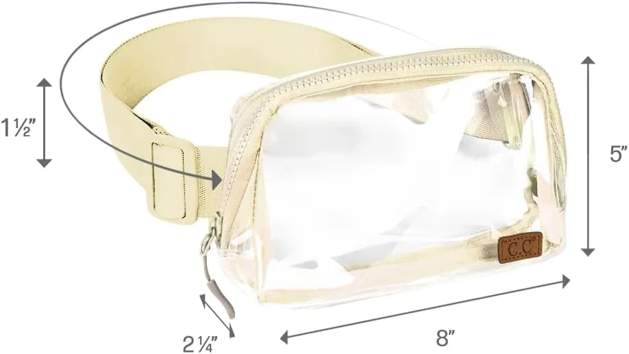 C.C Clear Fanny Pack For Women Unisex - TPU Daily Waist Crossbody Belt bag With Adjustable Strap (Beige)