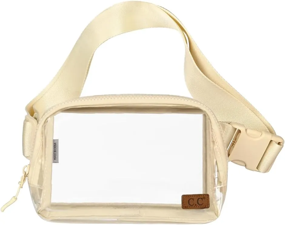 C.C Clear Fanny Pack For Women Unisex - TPU Daily Waist Crossbody Belt bag With Adjustable Strap (Beige)