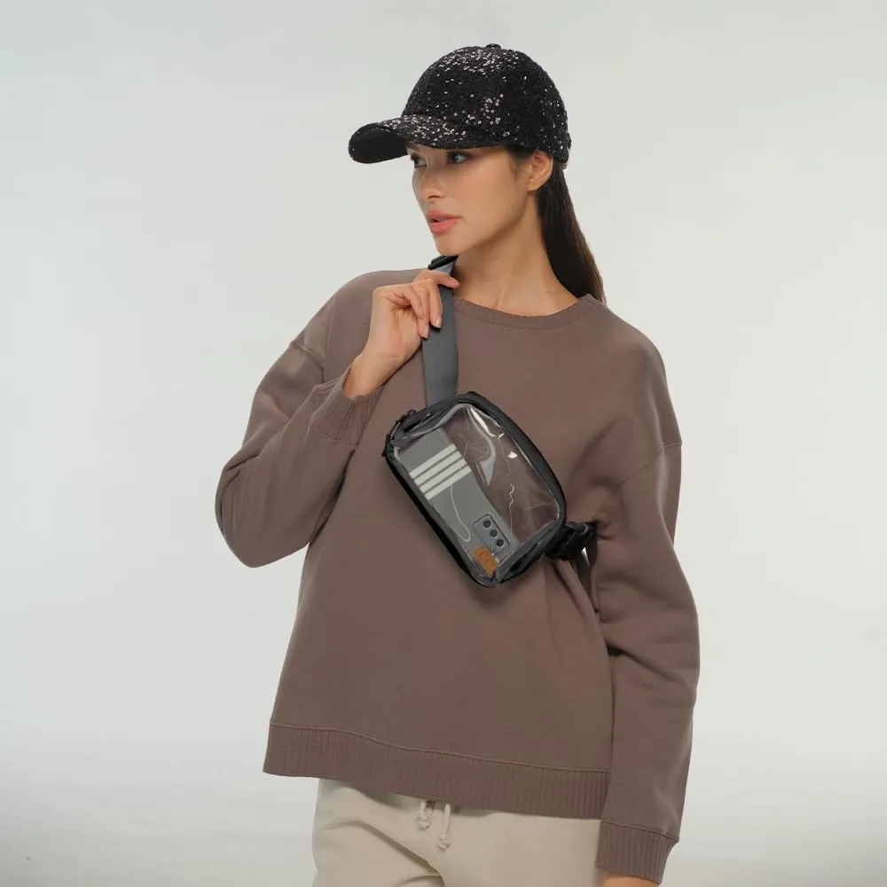 C.C Clear Fanny Pack For Women Unisex - TPU Daily Waist Crossbody Belt bag With Adjustable Strap (Black)