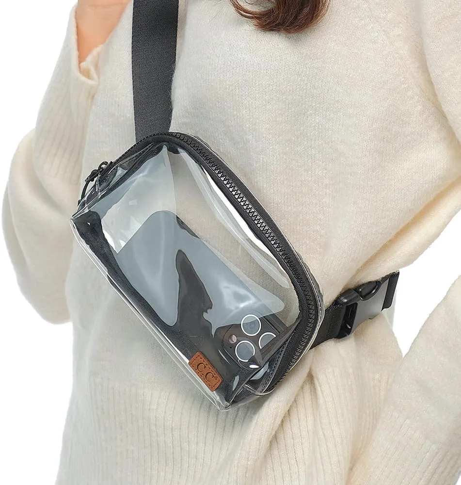 C.C Clear Fanny Pack For Women Unisex - TPU Daily Waist Crossbody Belt bag With Adjustable Strap (Black)