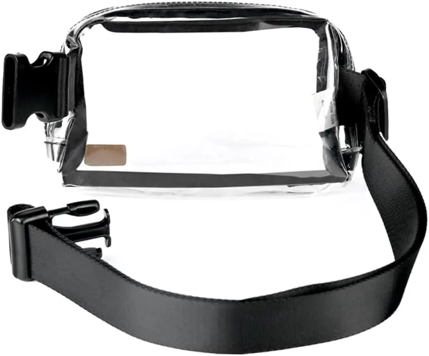 C.C Clear Fanny Pack For Women Unisex - TPU Daily Waist Crossbody Belt bag With Adjustable Strap (Black)