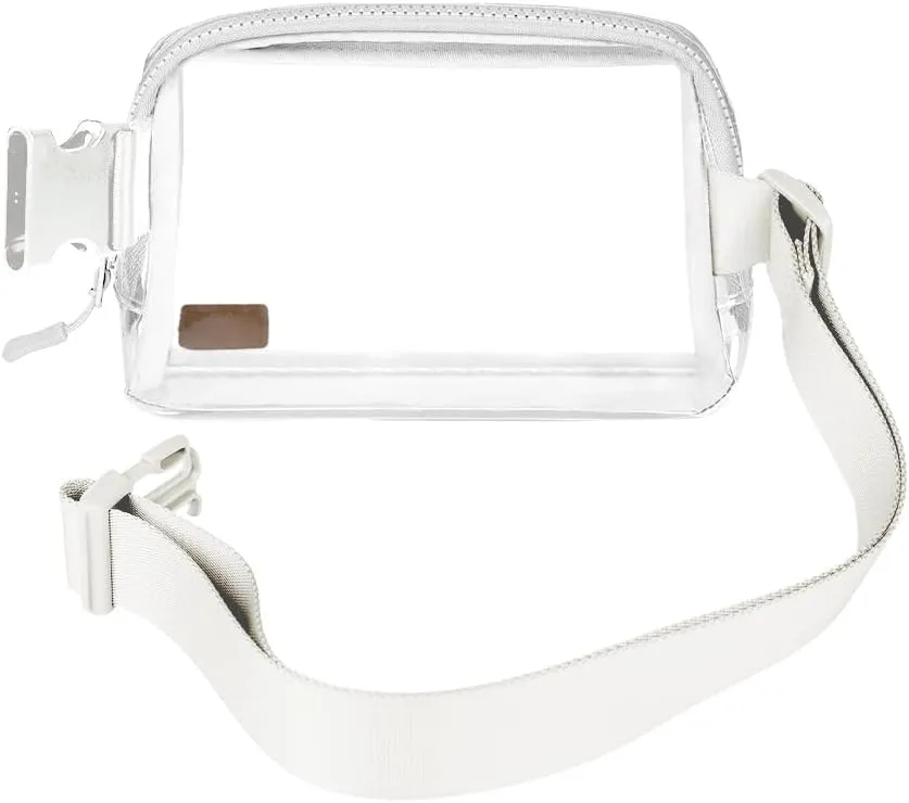 C.C Clear Fanny Pack For Women Unisex - TPU Daily Waist Crossbody Belt bag With Adjustable Strap (Ivory)