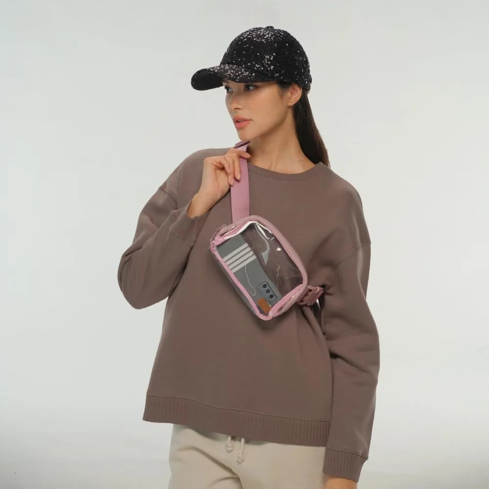 C.C Clear Fanny Pack For Women Unisex - TPU Daily Waist Crossbody Belt bag With Adjustable Strap (Rose)
