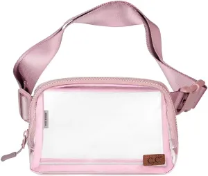 C.C Clear Fanny Pack For Women Unisex - TPU Daily Waist Crossbody Belt bag With Adjustable Strap (Rose)