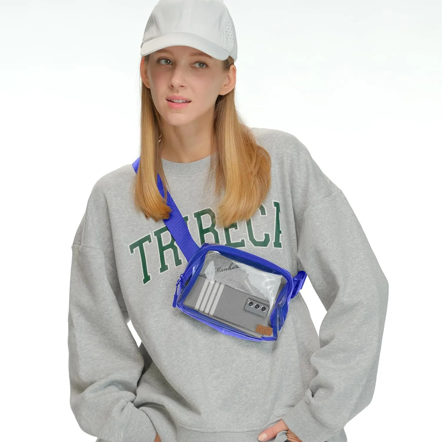 C.C Clear Fanny Pack For Women Unisex - TPU Daily Waist Crossbody Belt bag With Adjustable Strap (Royal)