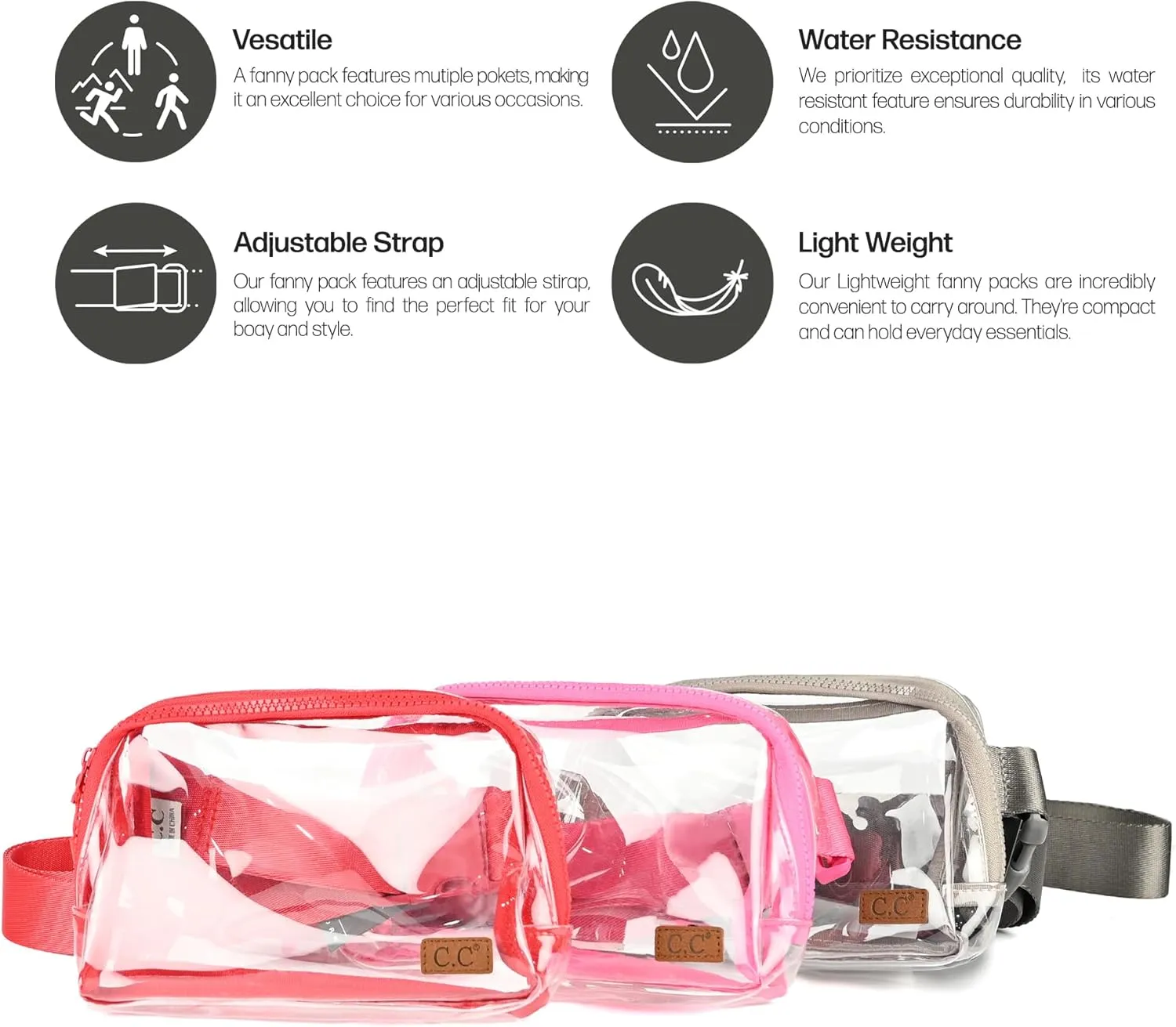C.C Clear Fanny Pack For Women Unisex - TPU Daily Waist Crossbody Belt bag With Adjustable Strap (Royal)