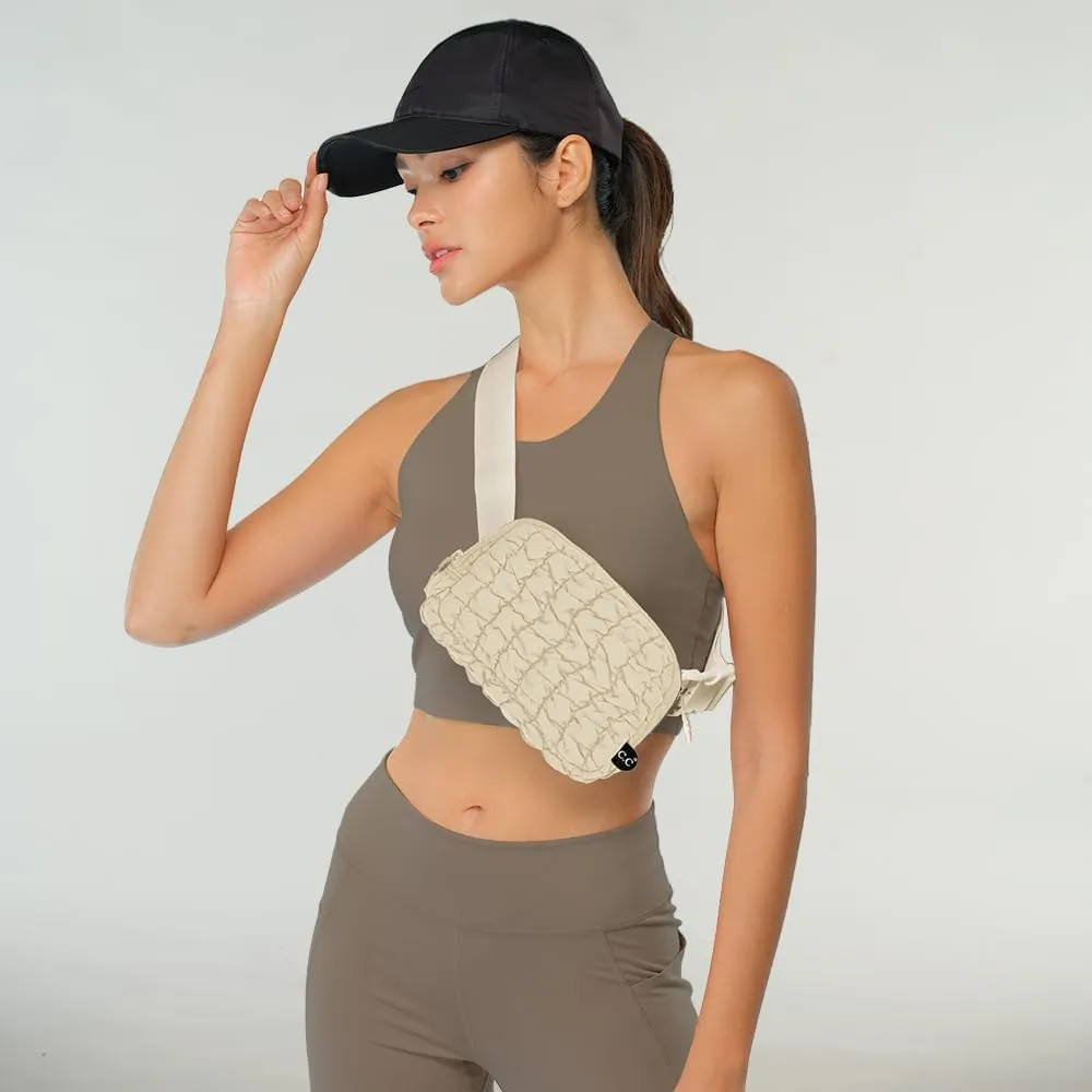 C.C Quilted Puffer Fanny Pack For Women Unisex - Daily Waist Crossbody Belt bag With Adjustable Strap (Beige)