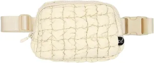 C.C Quilted Puffer Fanny Pack For Women Unisex - Daily Waist Crossbody Belt bag With Adjustable Strap (Beige)