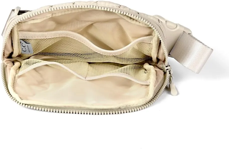 C.C Quilted Puffer Fanny Pack For Women Unisex - Daily Waist Crossbody Belt bag With Adjustable Strap (Beige)