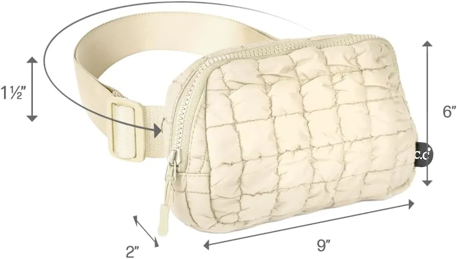 C.C Quilted Puffer Fanny Pack For Women Unisex - Daily Waist Crossbody Belt bag With Adjustable Strap (Beige)