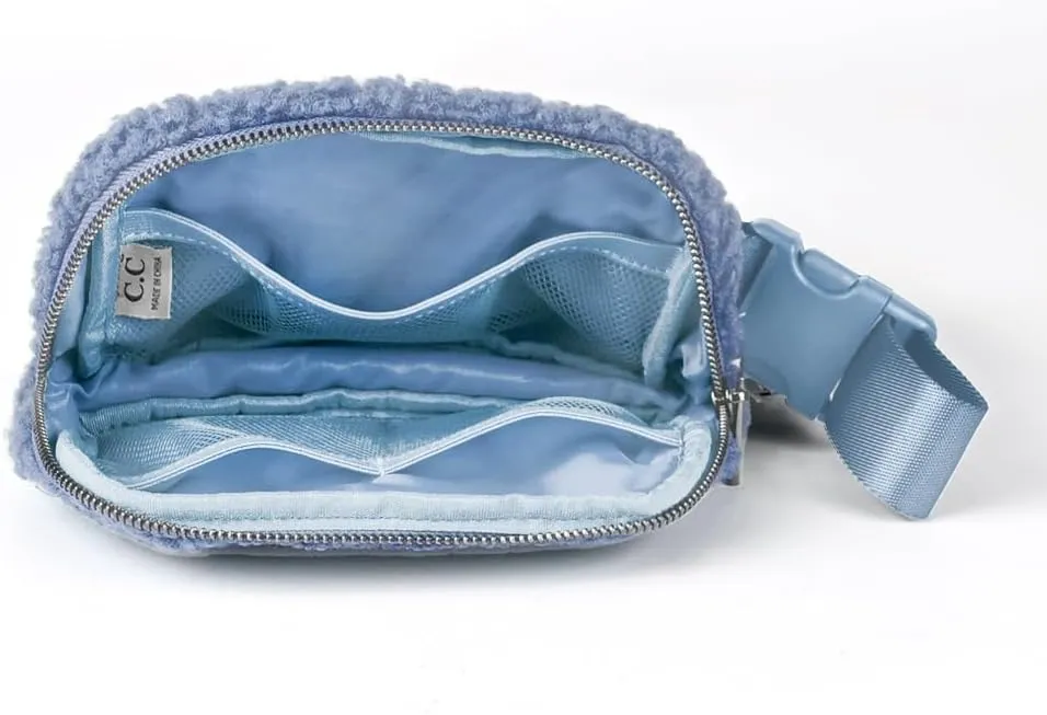 C.C Sherpa Fanny Pack For Women Unisex - Fuzzy Daily Waist Crossbody Belt bag With Adjustable Strap (Denim)