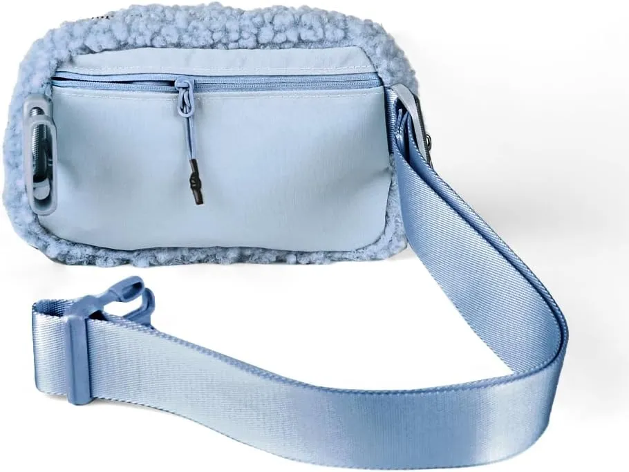 C.C Sherpa Fanny Pack For Women Unisex - Fuzzy Daily Waist Crossbody Belt bag With Adjustable Strap (Denim)