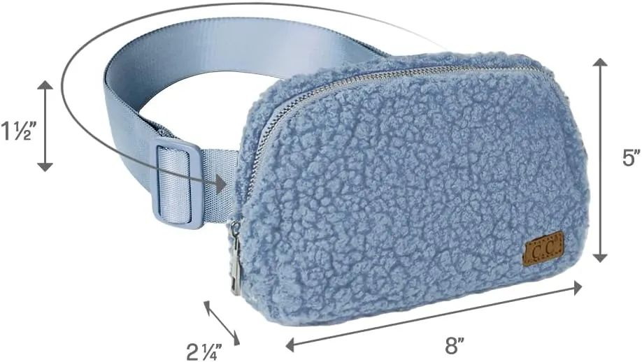 C.C Sherpa Fanny Pack For Women Unisex - Fuzzy Daily Waist Crossbody Belt bag With Adjustable Strap (Denim)