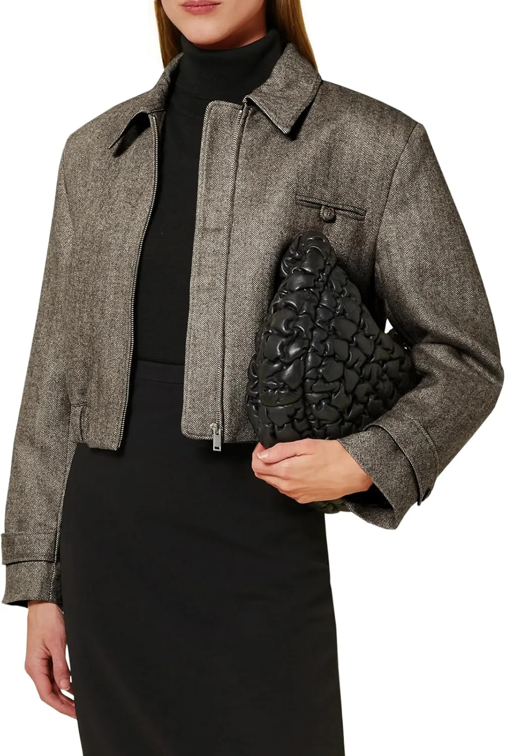 Cicy Bell Womens Cropped Tweed Blazer Fall Casual Dressy Zip Up Work Office Jacket Outerwear