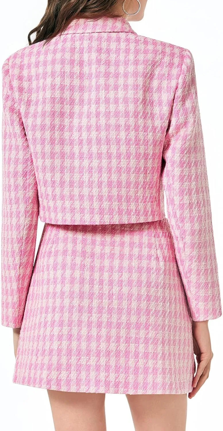 Cicy Bell Womens Cropped Tweed Blazer Sets 2 Piece Outfits and Mini Skirt Sets Business Casual Suits