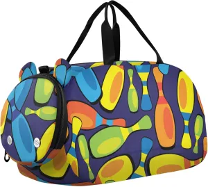 Colored Bowling Sports Sports Duffle Bag for Girls Boys, Gym Bag with Shoe Compartment, Kids Travel Overnight Weekender Shoulder Bag