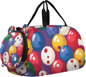 Colorful Bowling Pins Sports Duffle Bag for Teens Girls Boys, Gym Bag with Shoe Compartment, Kids Travel Overnight Weekender Shoulder Bag