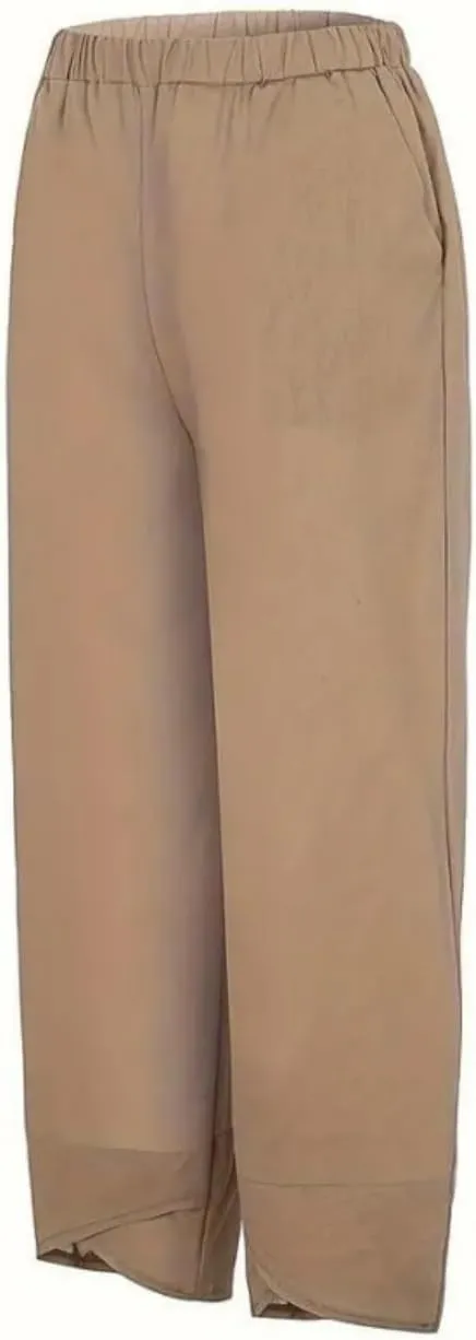 Cotton Linen Pants for Women Wide Leg Elastic Waist Capri Pant Casual Loose Palazzo Cropped Trousers with Pockets