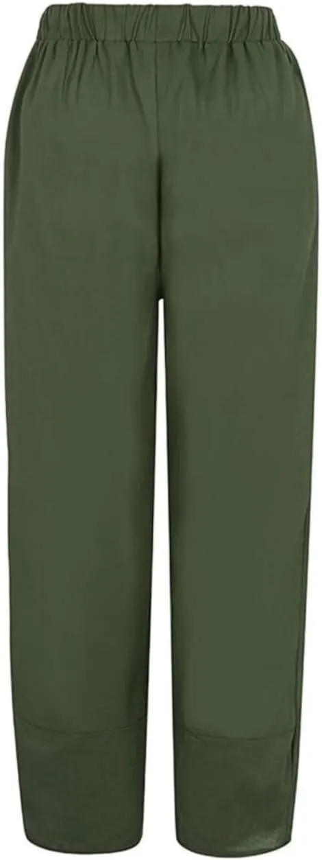 Cotton Linen Pants for Women Wide Leg Elastic Waist Capri Pant Casual Loose Palazzo Cropped Trousers with Pockets
