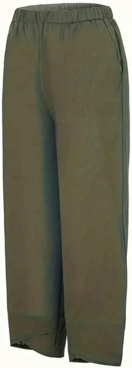 Cotton Linen Pants for Women Wide Leg Elastic Waist Capri Pant Casual Loose Palazzo Cropped Trousers with Pockets