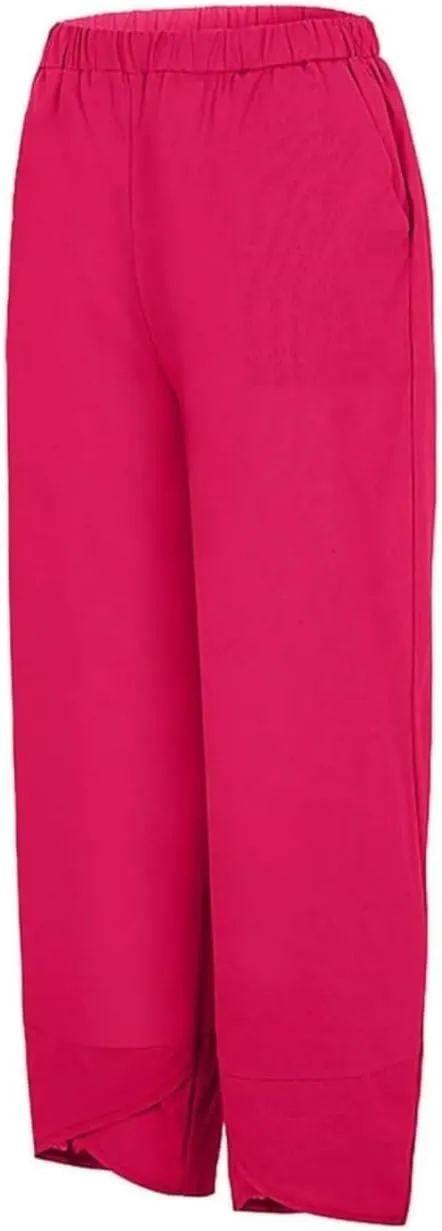 Cotton Linen Pants for Women Wide Leg Elastic Waist Capri Pant Casual Loose Palazzo Cropped Trousers with Pockets