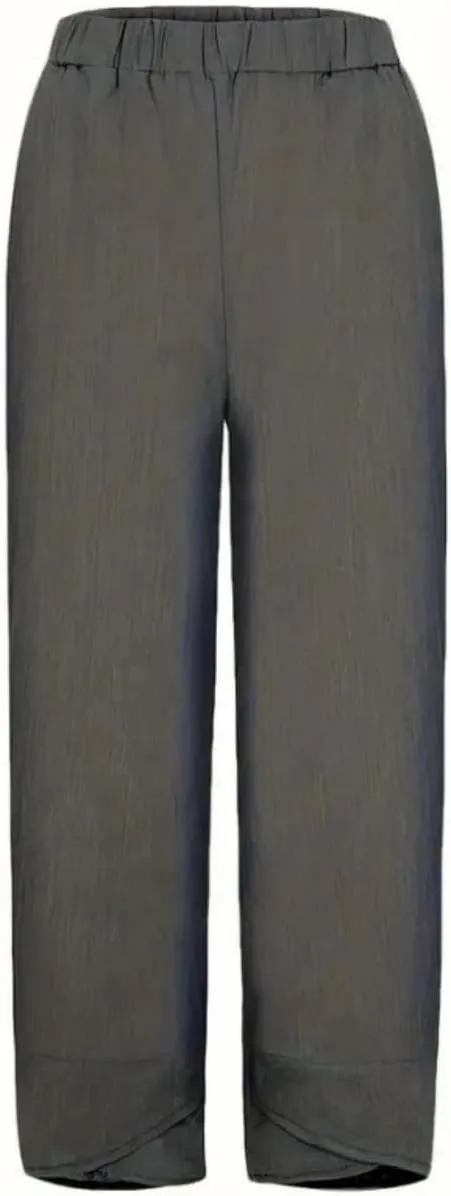 Cotton Linen Pants for Women Wide Leg Elastic Waist Capri Pant Casual Loose Palazzo Cropped Trousers with Pockets
