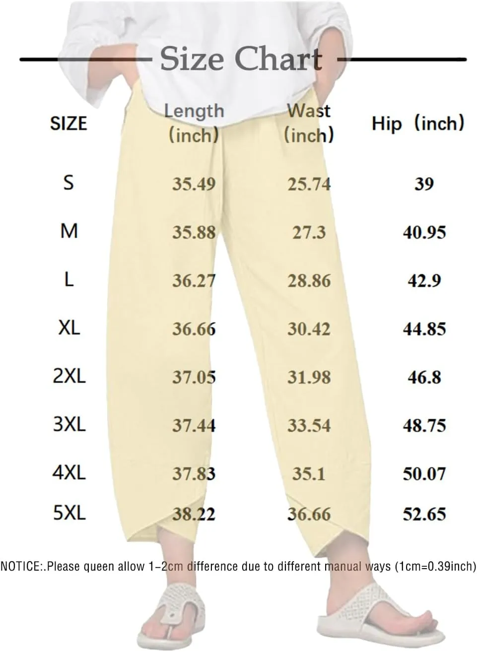 Cotton Linen Pants for Women Wide Leg Elastic Waist Capri Pant Casual Loose Palazzo Cropped Trousers with Pockets