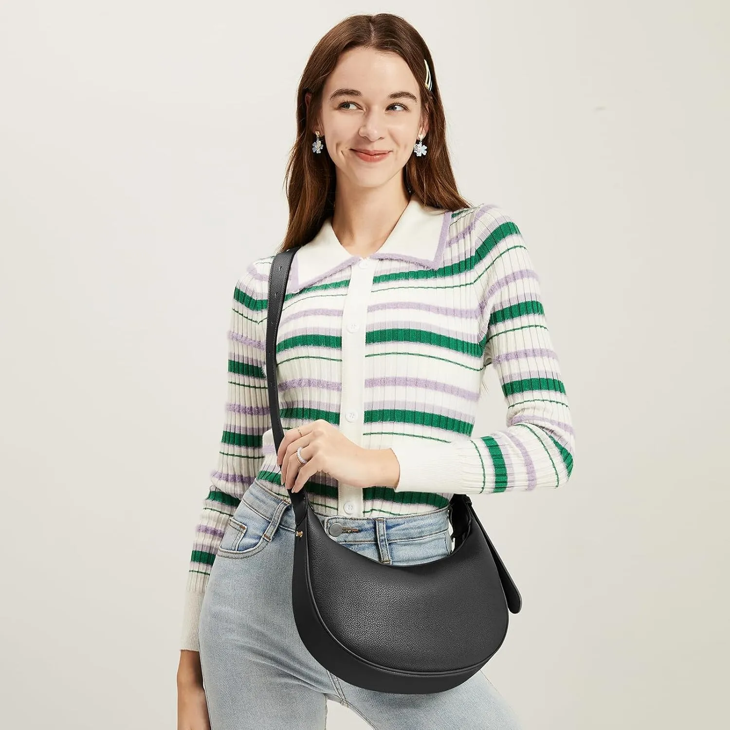 Crescent Shoulder Bag for Women Trendy Crossbody Hobo Purse Genuine Leather for Daily Wear