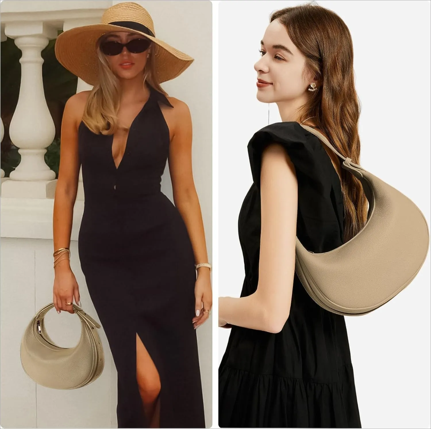 Crescent Shoulder Bag for Women Trendy Crossbody Hobo Purse Genuine Leather for Daily Wear