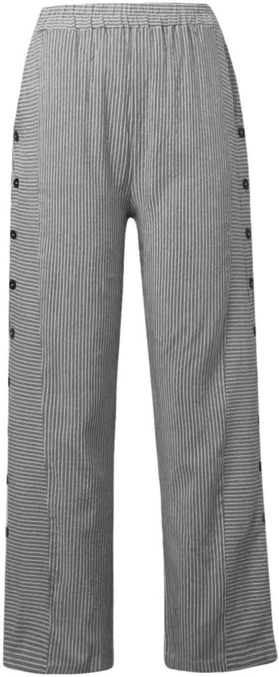 Cropped Linen Pants for Women Casual Straight Leg Elastic Waist Pants Stripe Print Beach Summer Pants with Pockets