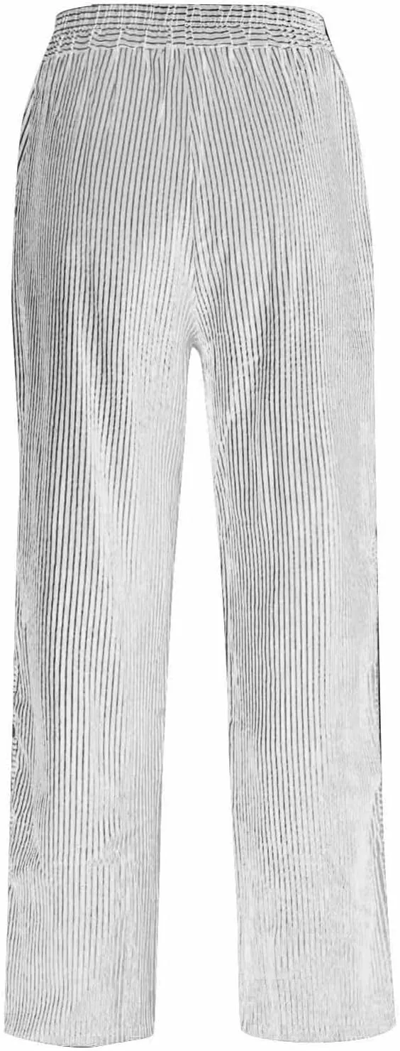 Cropped Linen Pants for Women Casual Straight Leg Elastic Waist Pants Stripe Print Beach Summer Pants with Pockets