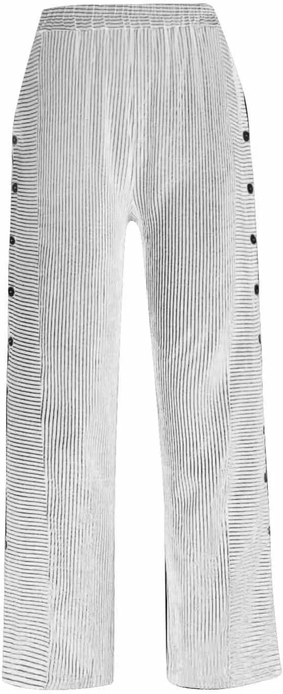 Cropped Linen Pants for Women Casual Straight Leg Elastic Waist Pants Stripe Print Beach Summer Pants with Pockets