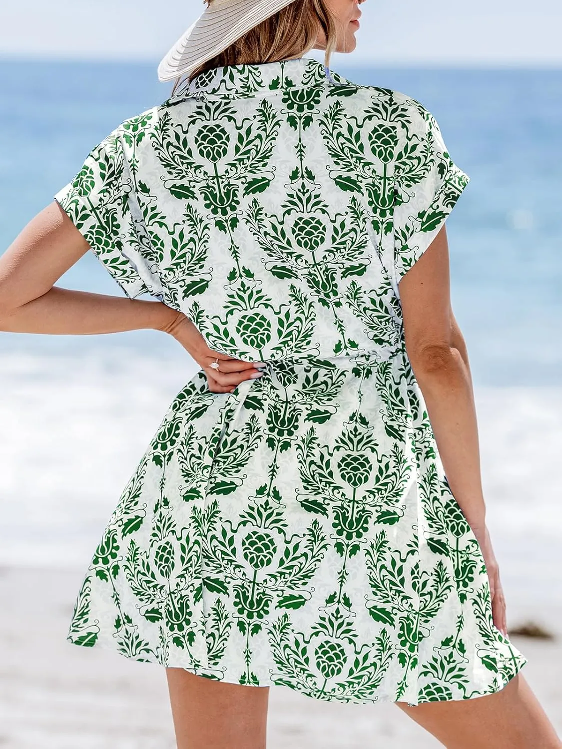 CUPSHE Mini Dress for Women Short Sleeve Button Belted Paisley Pockets Casual A Line Summer Dress