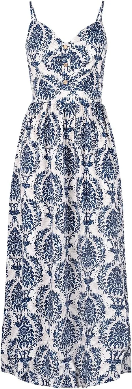 CUPSHE Women's Beach Maxi Dress Floral Paisley Spaghetti Strap Backless Tie Back Long Cami Dresses