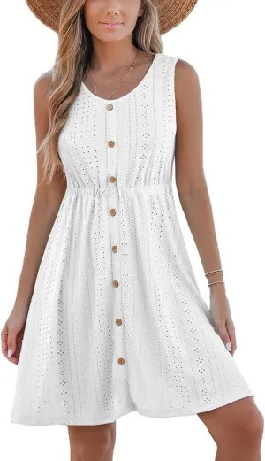 CUPSHE Women's Hollow Out Mini Dress Cover Up Ribbed Knit Scoop Neck Sleeveless Beach Spring Summer Dresses