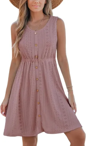 CUPSHE Women's Hollow Out Mini Dress Cover Up Ribbed Knit Scoop Neck Sleeveless Beach Spring Summer Dresses