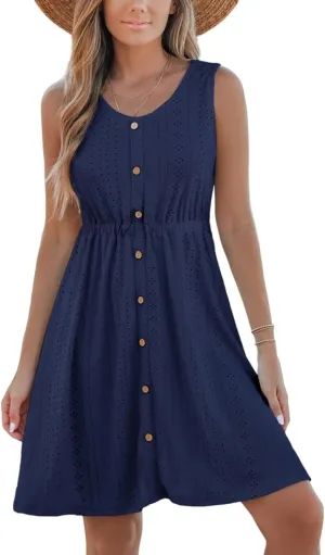 CUPSHE Women's Hollow Out Mini Dress Cover Up Ribbed Knit Scoop Neck Sleeveless Beach Spring Summer Dresses