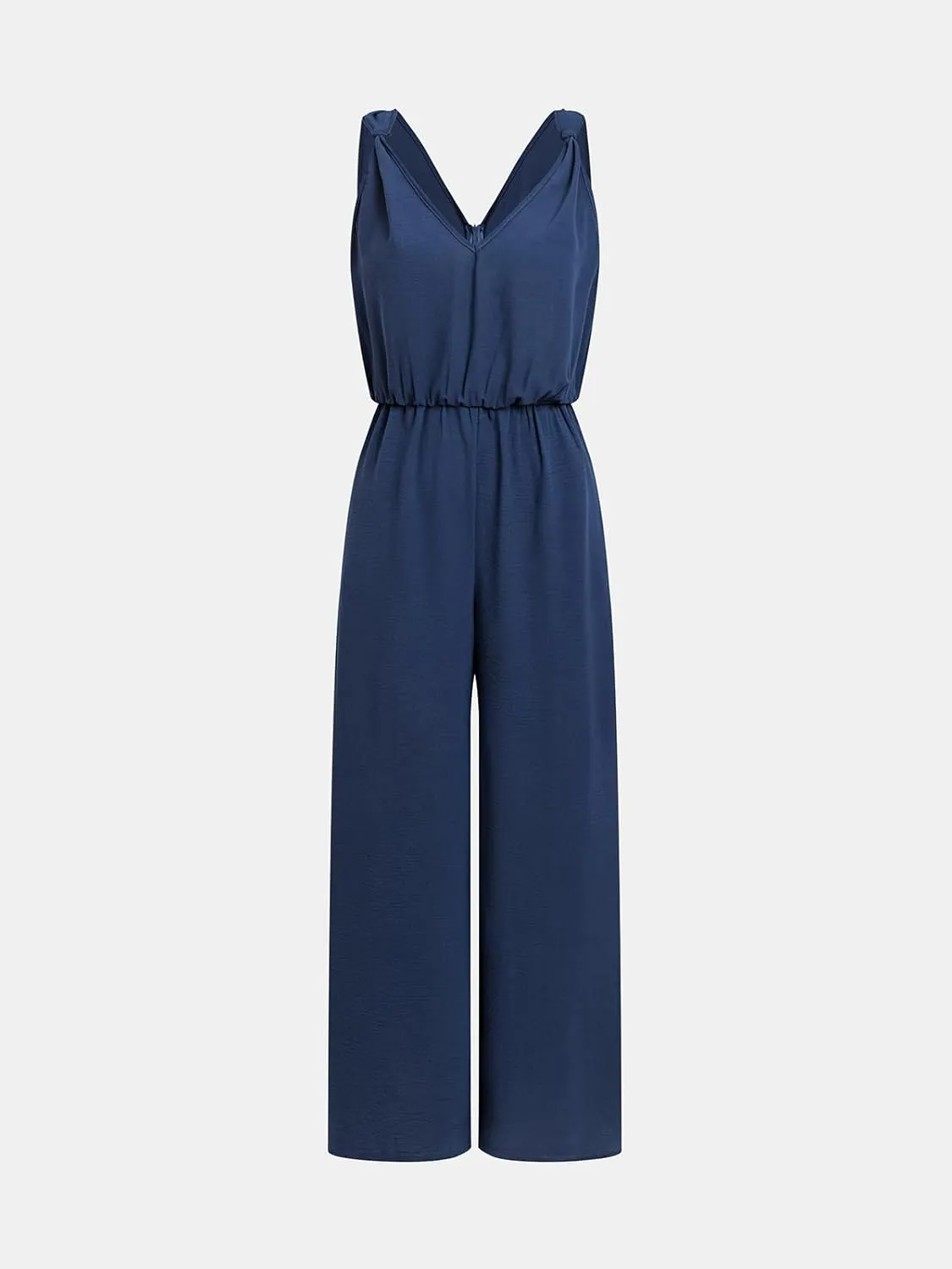 CUPSHE Women's Romper Woven V Neck Sleeveless Knotted Shoulder Straps Wide leg Jumpsuit Outfit Casual Dressy