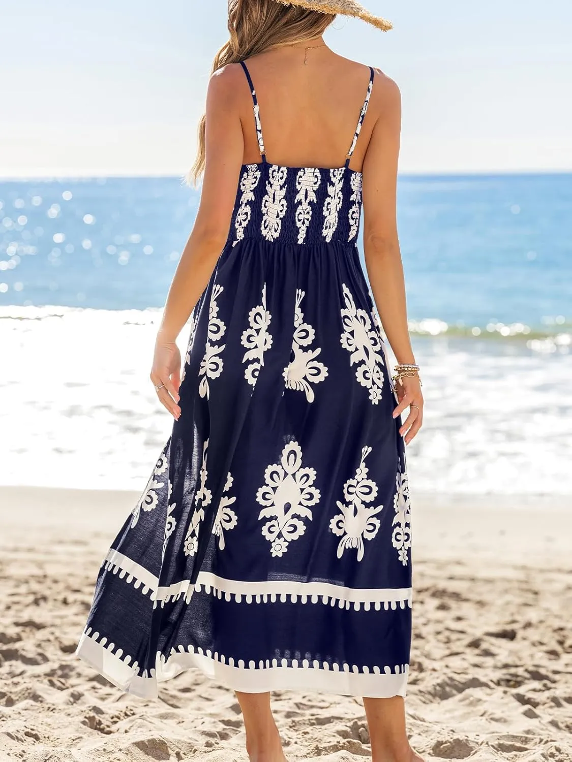 CUPSHE Women's Summer Maxi Dress V Neck Paisley Slit Cami Long Dress Beach Sundress