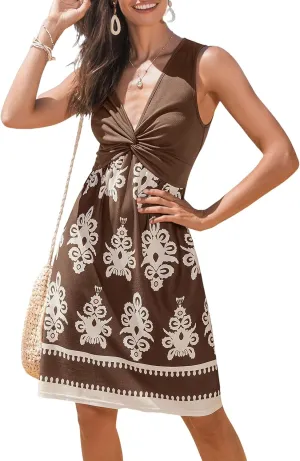 CUPSHE Women's Summer Midi Dress Sleeveless Paisley Tie Knot Beach Tank Dress Sundress