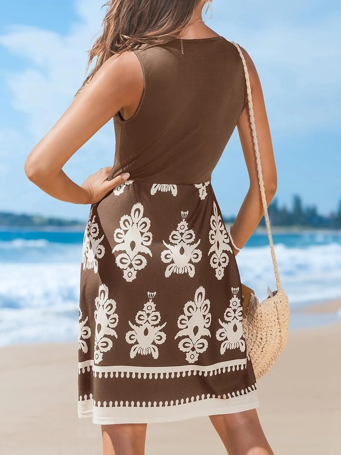 CUPSHE Women's Summer Midi Dress Sleeveless Paisley Tie Knot Beach Tank Dress Sundress
