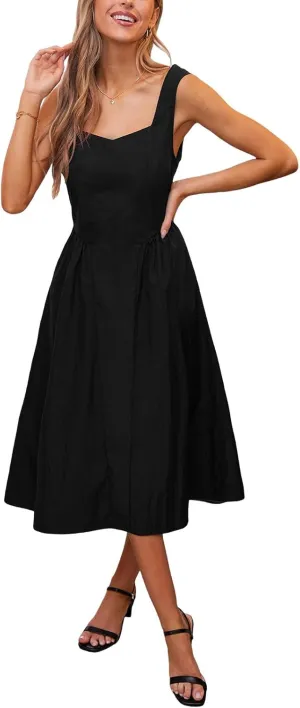 CUPSHE Women's Summer Sleeveless Midi Dress Square Neck Smocked Casual A Line Beach Sundress