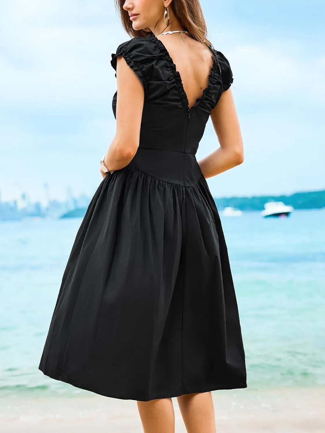 CUPSHE Women's Summer V Neck Midi Dress Sleeveless Ruffle A Line Beach Casual Sundress