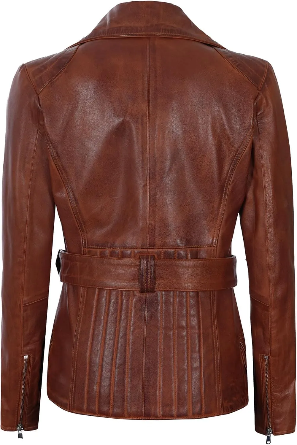Decrum Asymmetrical Womens Leather Jacket - Belted Style Real Lambskin Leather Jackets For Women