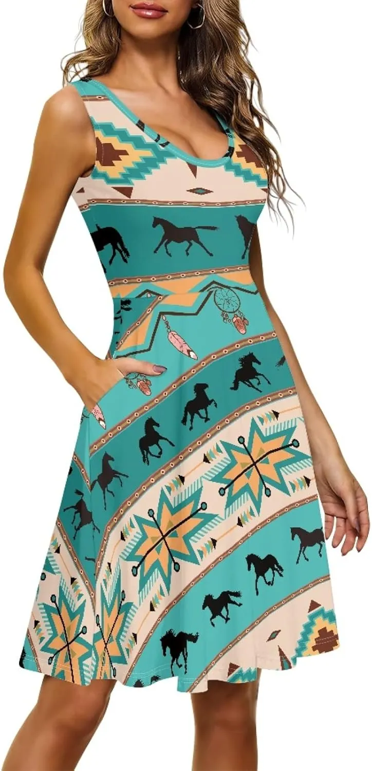 Dreaweet Casual Sleeveless Dresses for Women Girls, Round Neck Tank Dresses with Pockets Summer Sundress Size XS-4XL