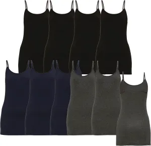 EAG Womens Camisole Tank Tops, Extra Long Adjustable Strap Camisoles, Cotton Undershirts for Women, 10 Pack, S-3XL