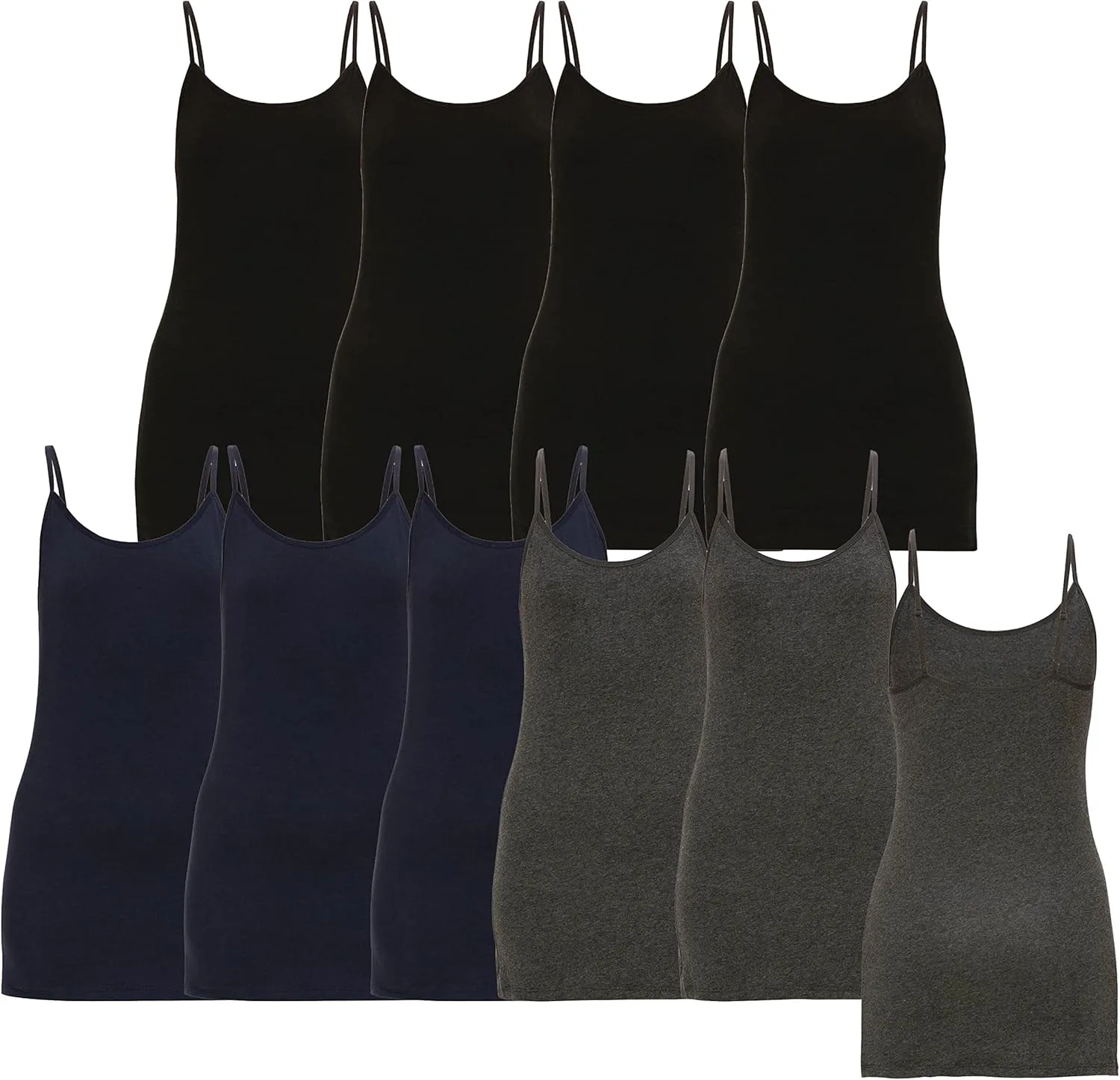 EAG Womens Camisole Tank Tops, Extra Long Adjustable Strap Camisoles, Cotton Undershirts for Women, 10 Pack, S-3XL