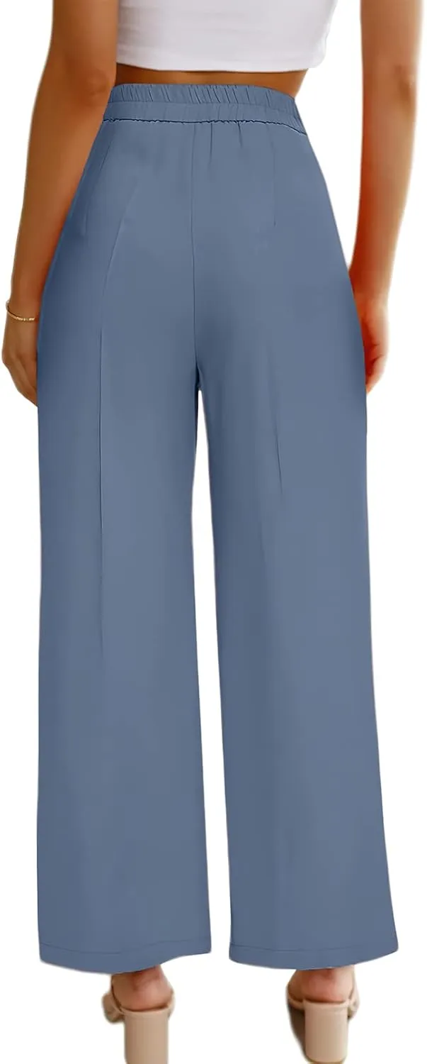 ebossy Women's High Waist Straight Wide Leg Pants Long Formal Trouser with Pockets